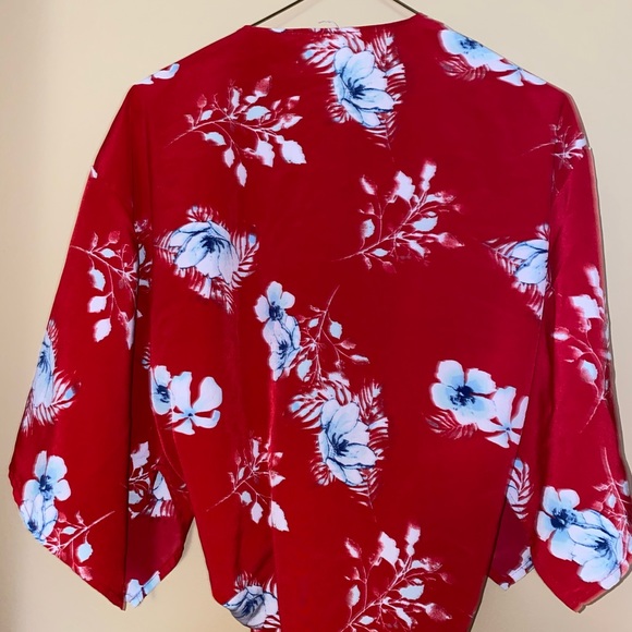 Red Floral Wrap Shirt - Picture 2 of 3